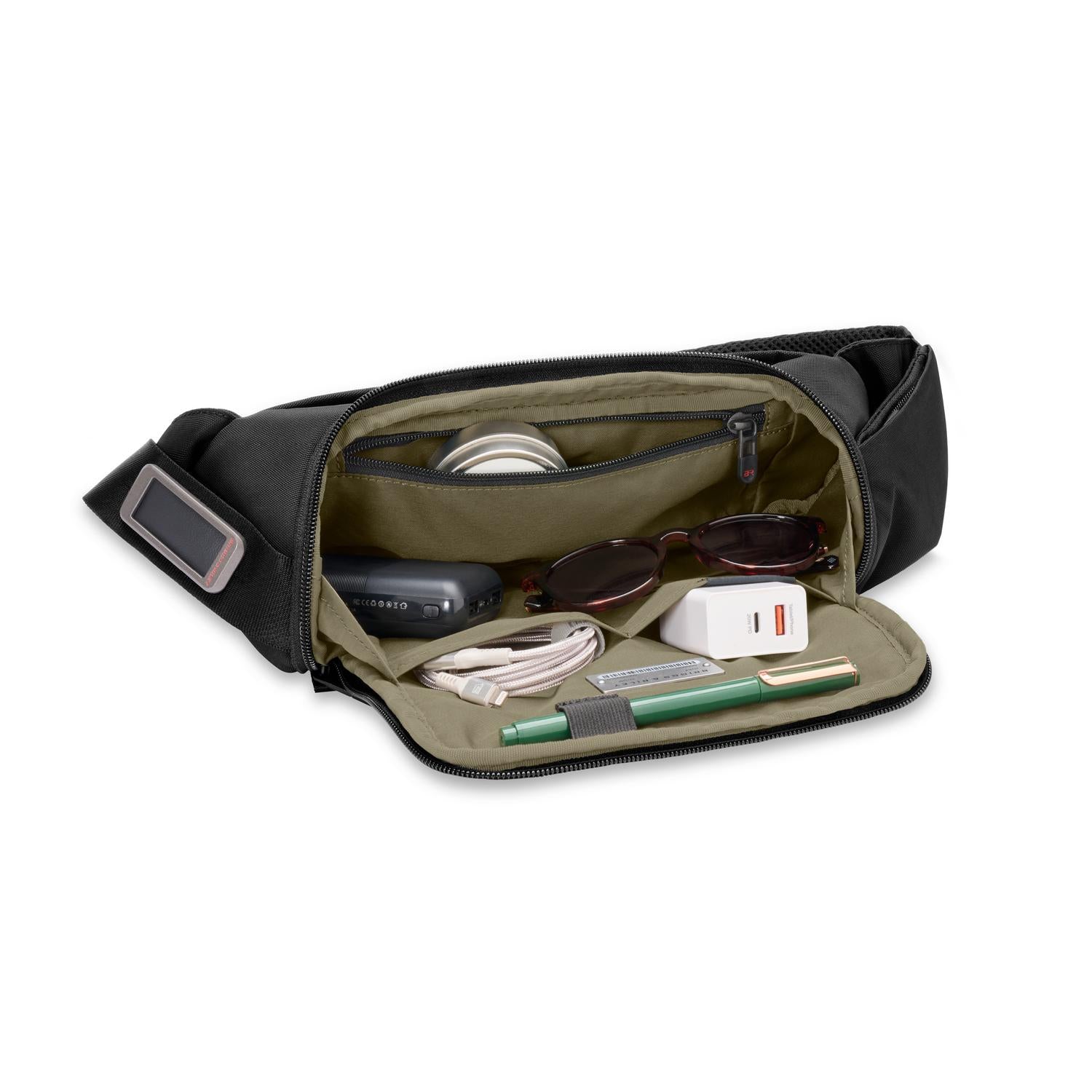 Briggs and Riley HTA Sling Bag Black Open Pocket View