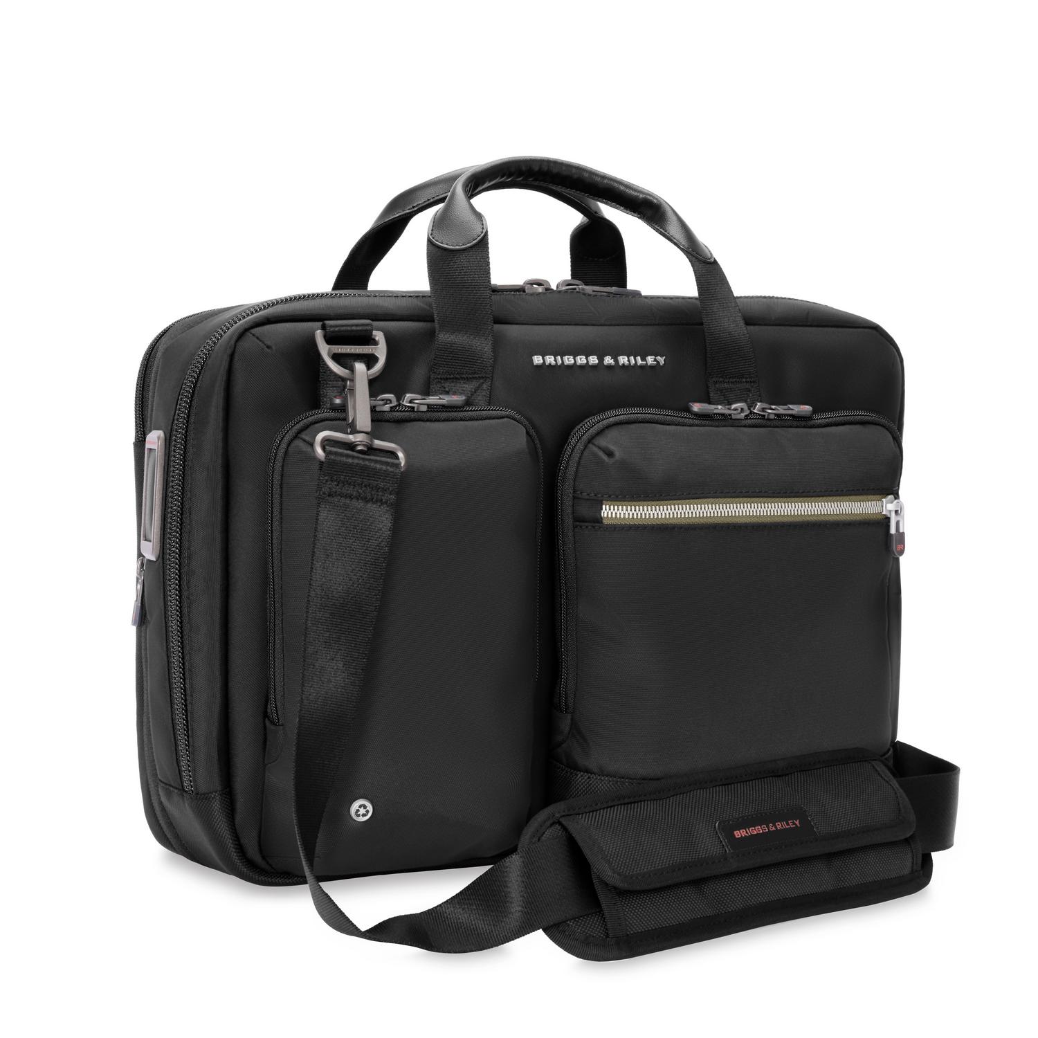 Briggs and Riley HTA Medium Expandable Brief Black Side View with Strap