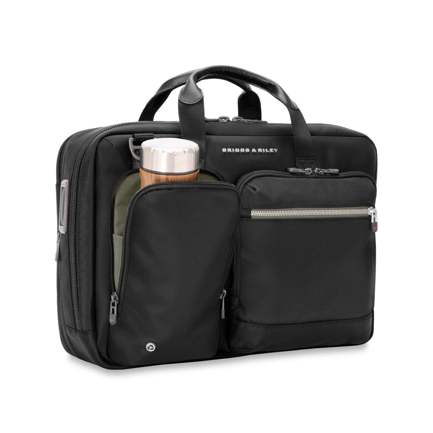 Briggs and Riley HTA Medium Expandable Brief Black Side View with Water Bottle