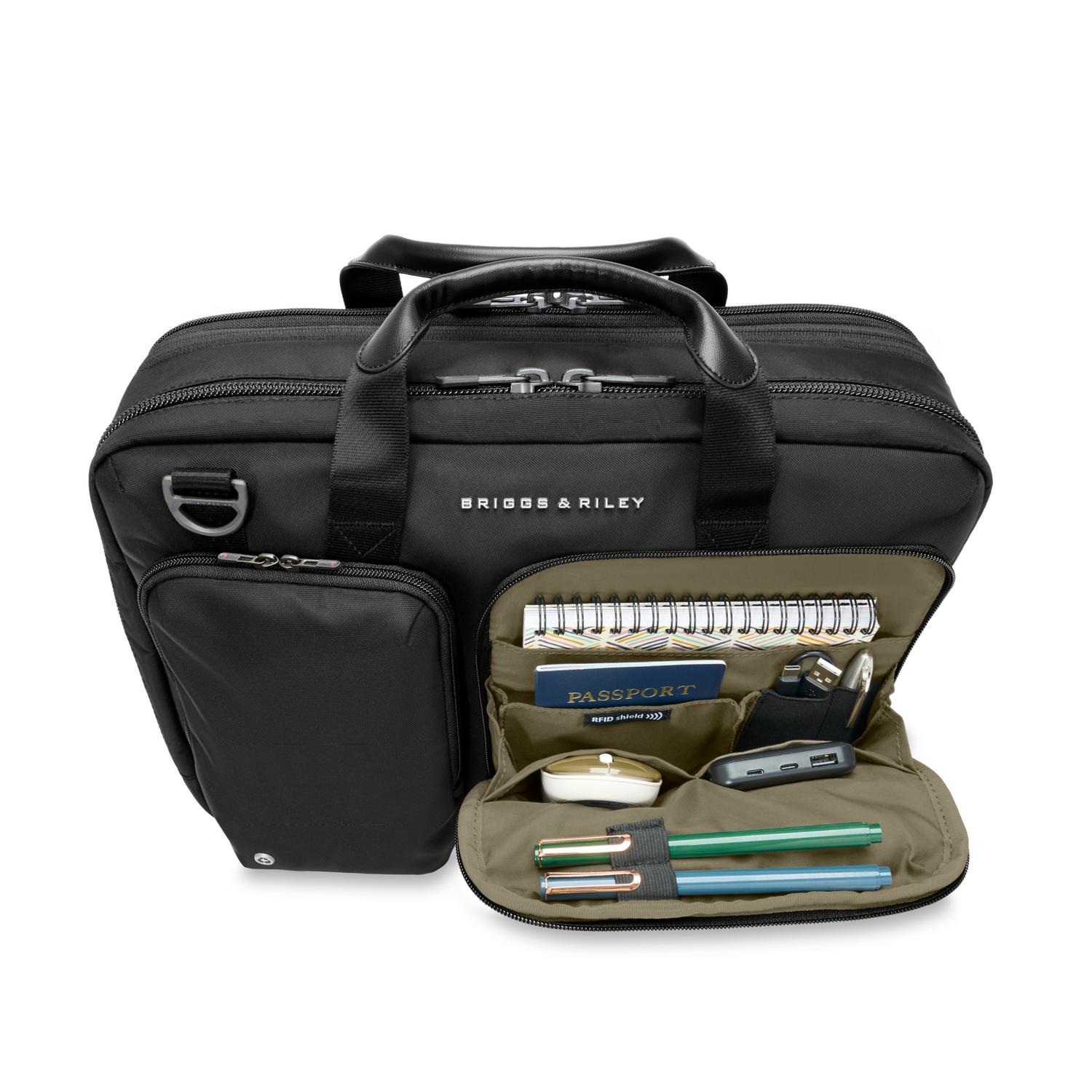 Briggs and Riley HTA Medium Expandable Brief Black Close-up of Front Open Pocket