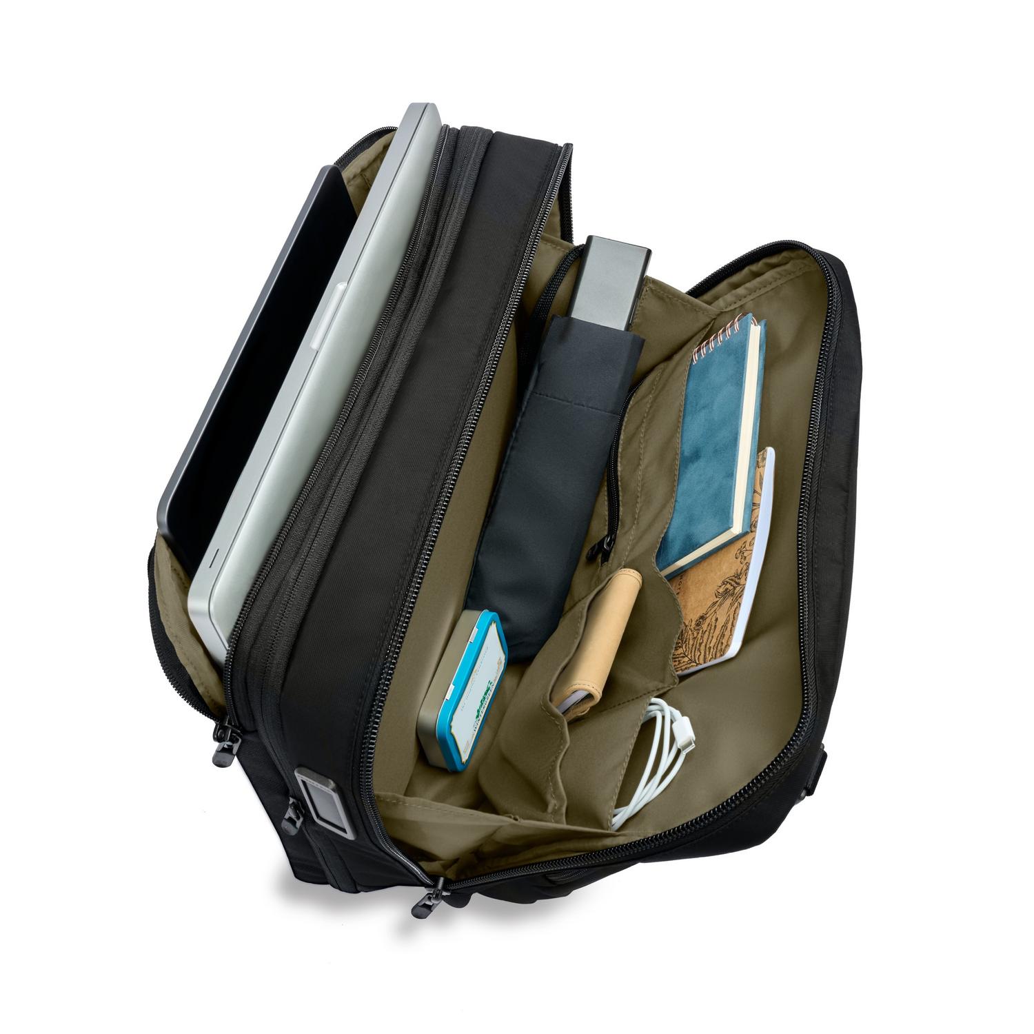 Briggs and Riley HTA Medium Expandable Brief Black Pockets Open