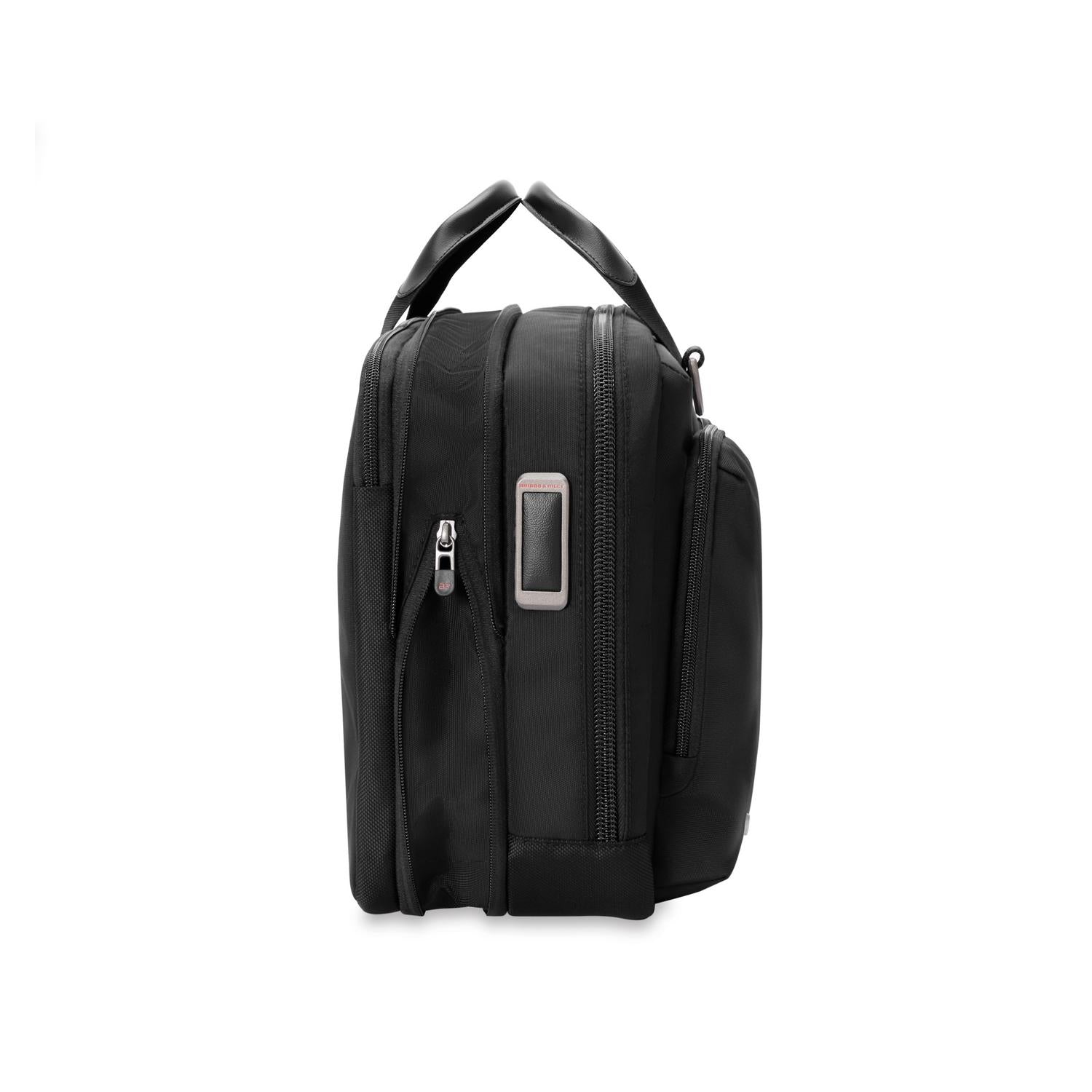 Briggs and Riley HTA Medium Expandable Brief Black Expanded Monogram Side View