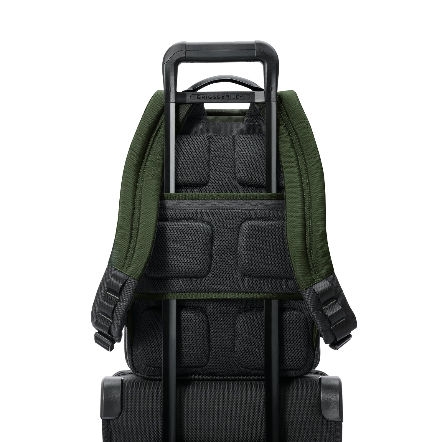 Briggs &amp; Riley Slim Expandable Backpack Forest Expanded Slip Through Handle