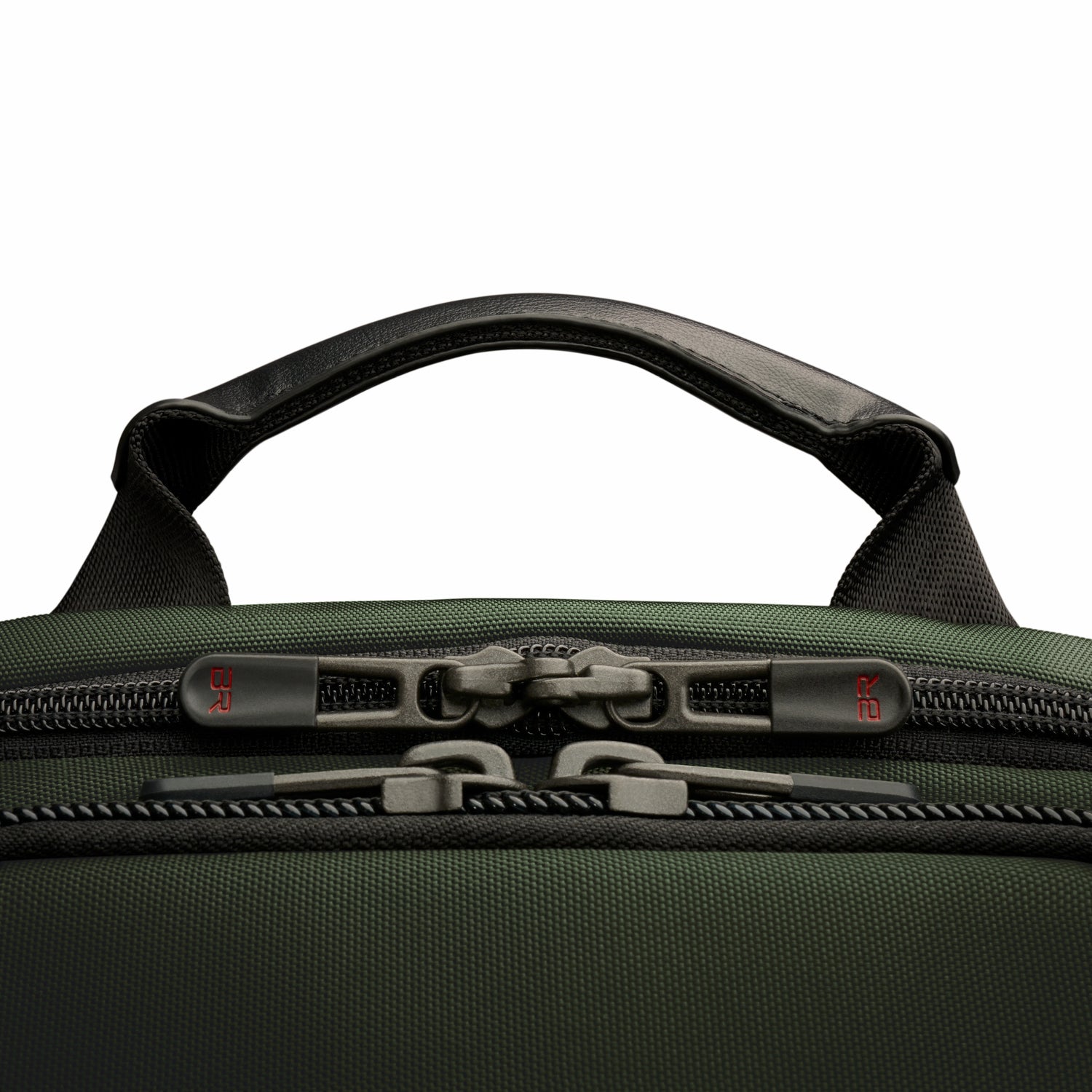Briggs &amp; Riley Medium Widemouth Backpack Forest Zipper and Handle Close-up