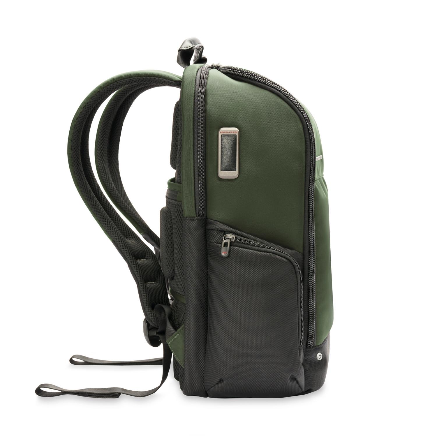 Briggs &amp; Riley Medium Widemouth Backpack Forest Monogram Side View