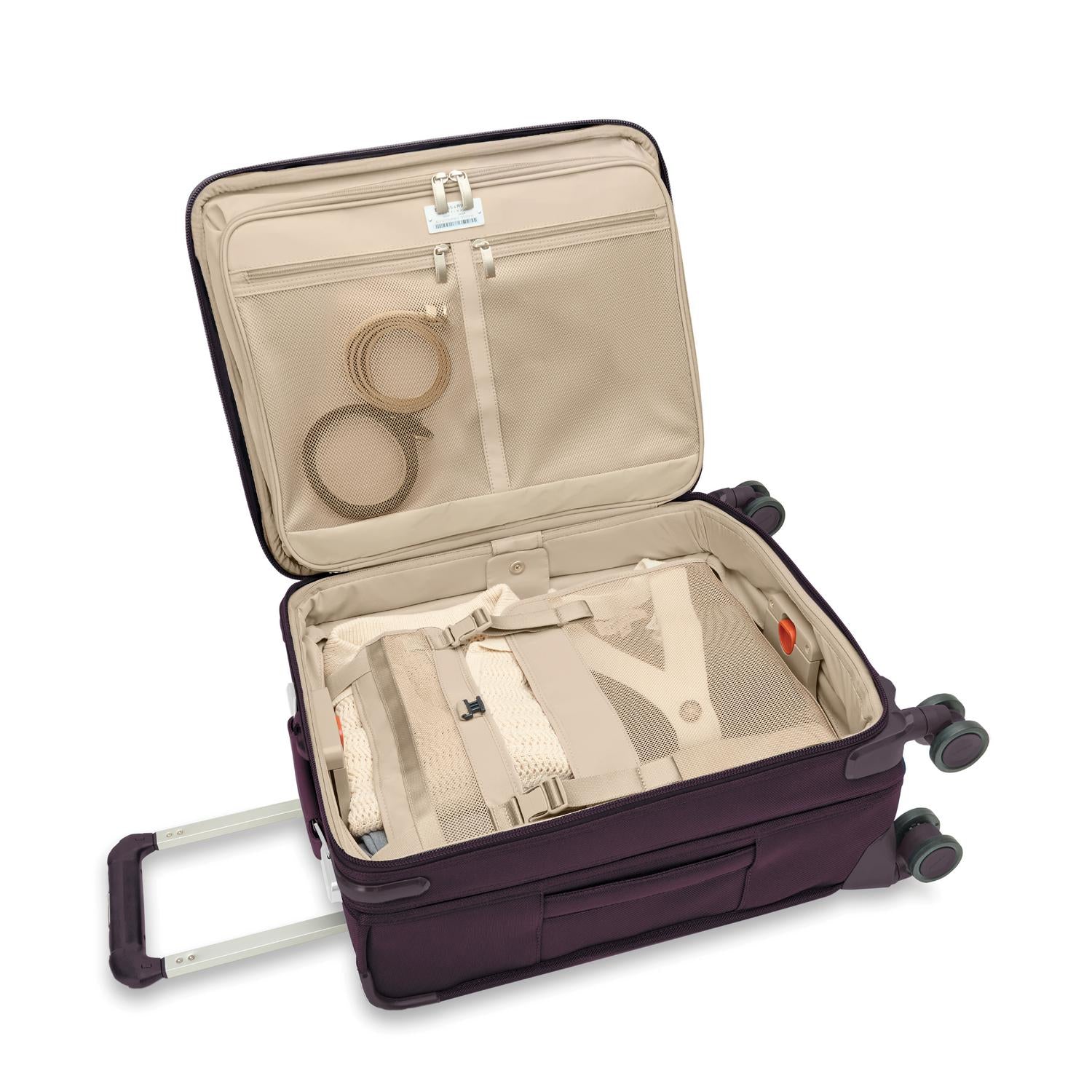 Baseline Carry-On Expandable Spinner Plum Open Packed