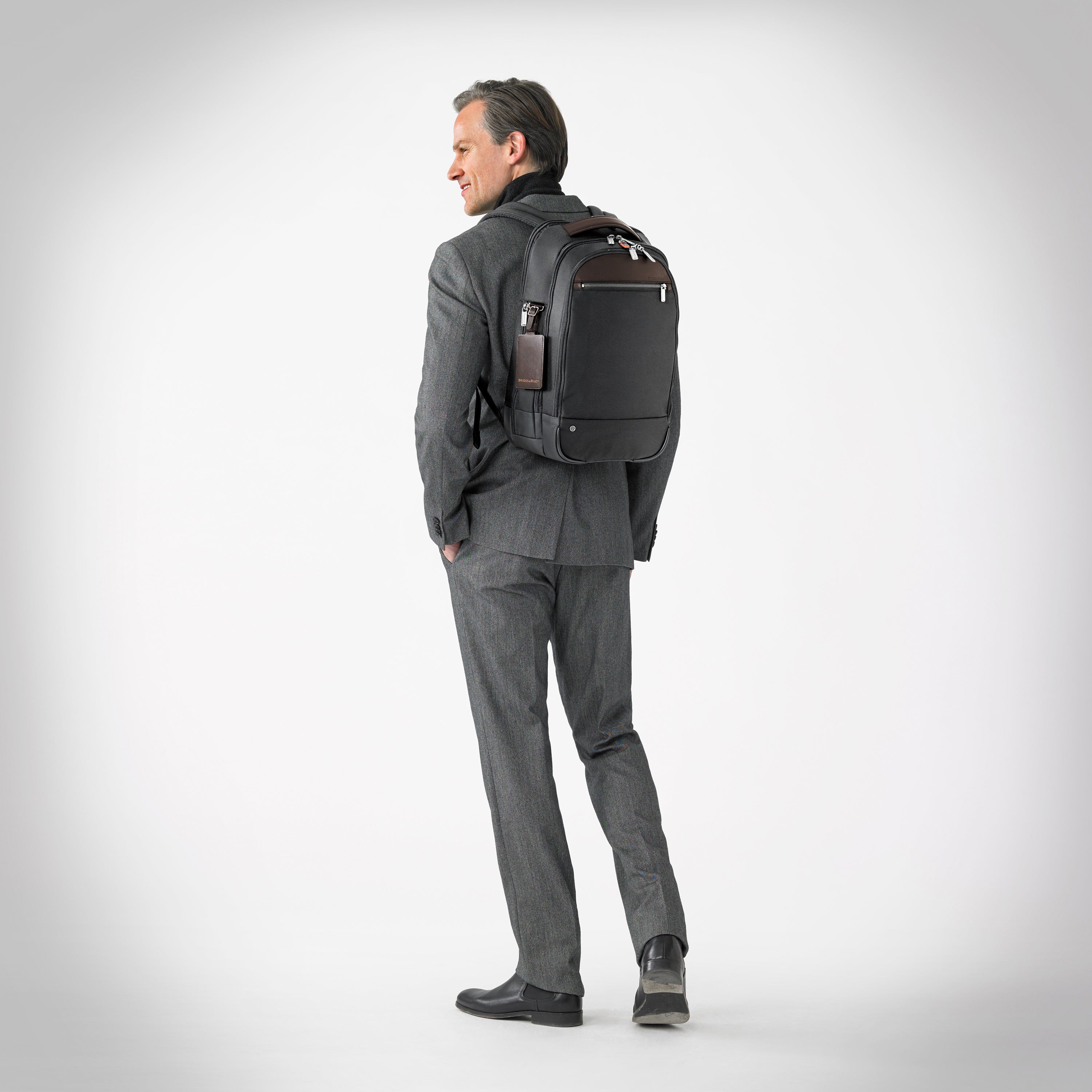 model wearing medium laptop backpack