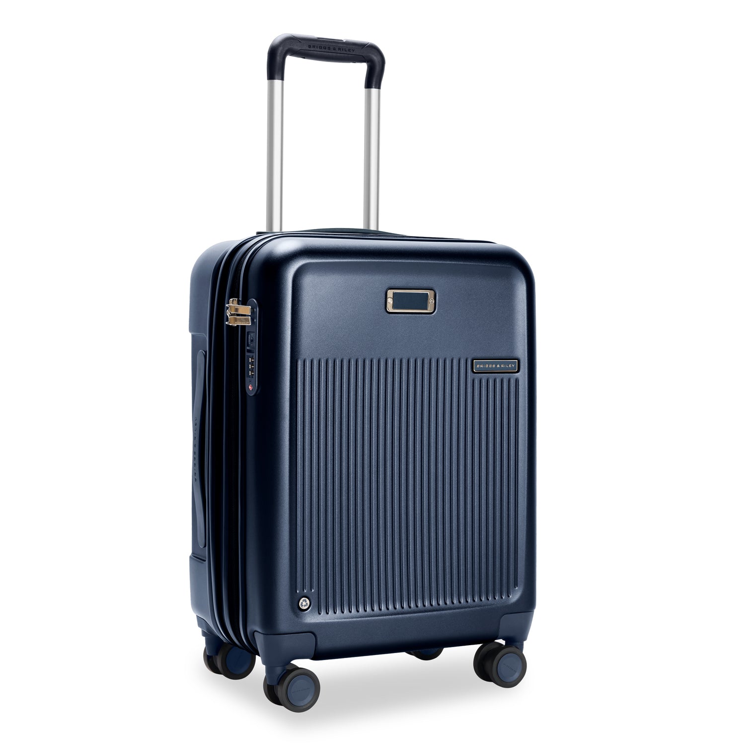 Global Carry-On Expandable Spinner in Navy, Angle View