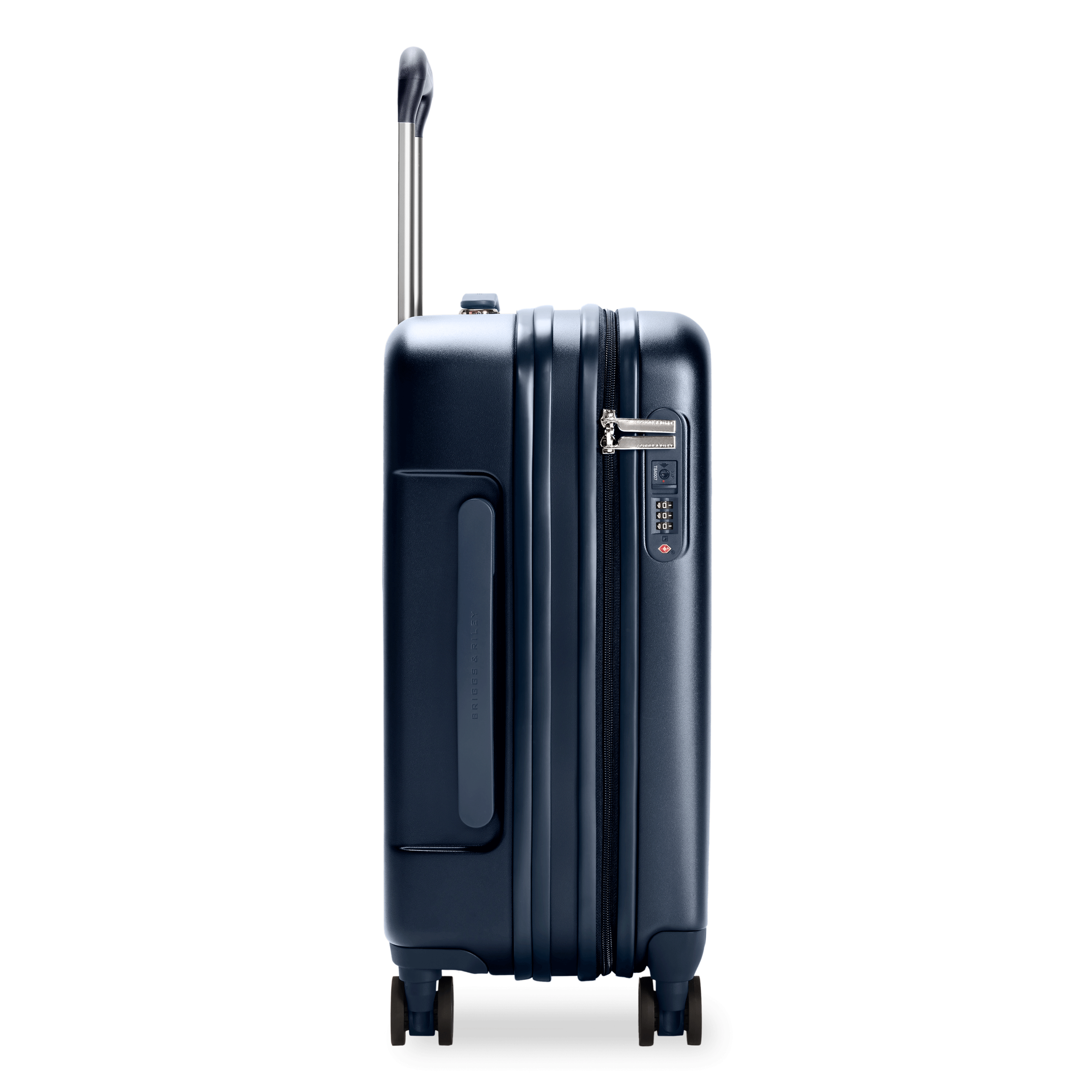 Global Carry-On Expandable Spinner in Navy, Open/Close GIF
