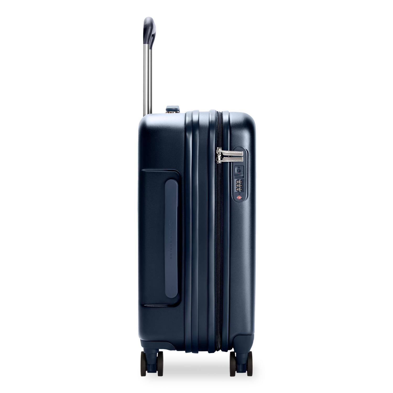 Global Carry-On Expandable Spinner in Navy, Side View