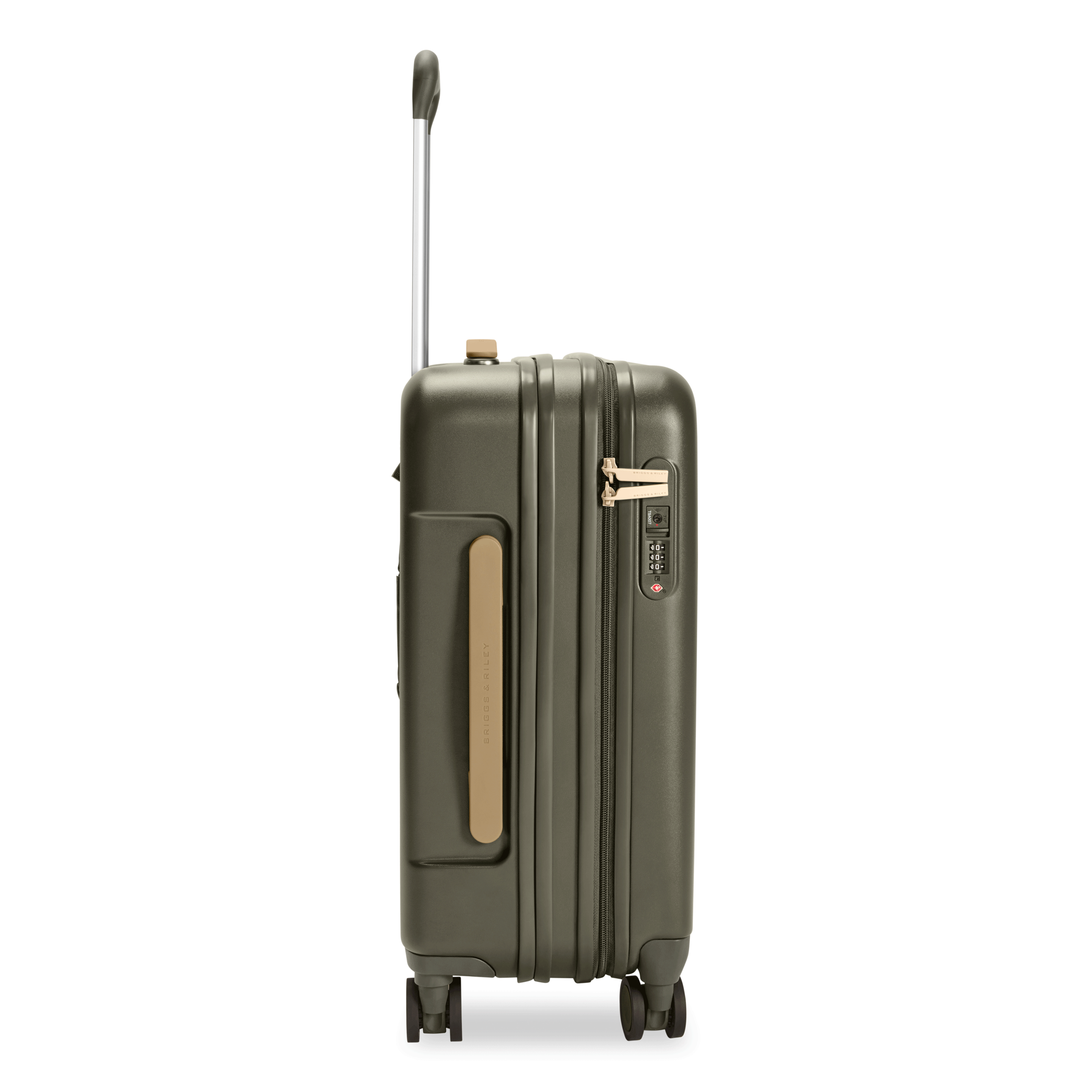 Global Carry-On Expandable Spinner in Olive, Open/Close View