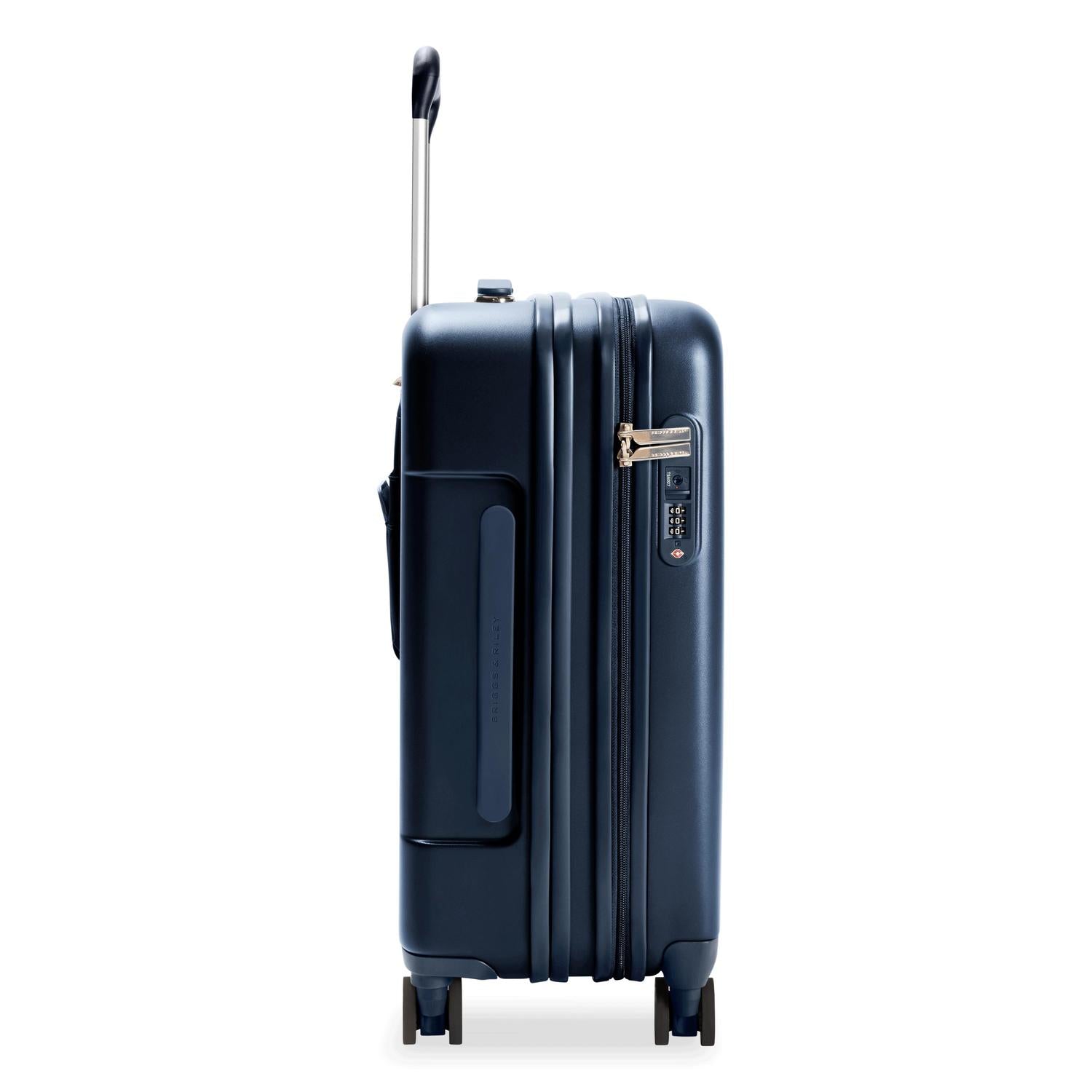 Essential Carry-On Expandable Spinner in Navy, Side View