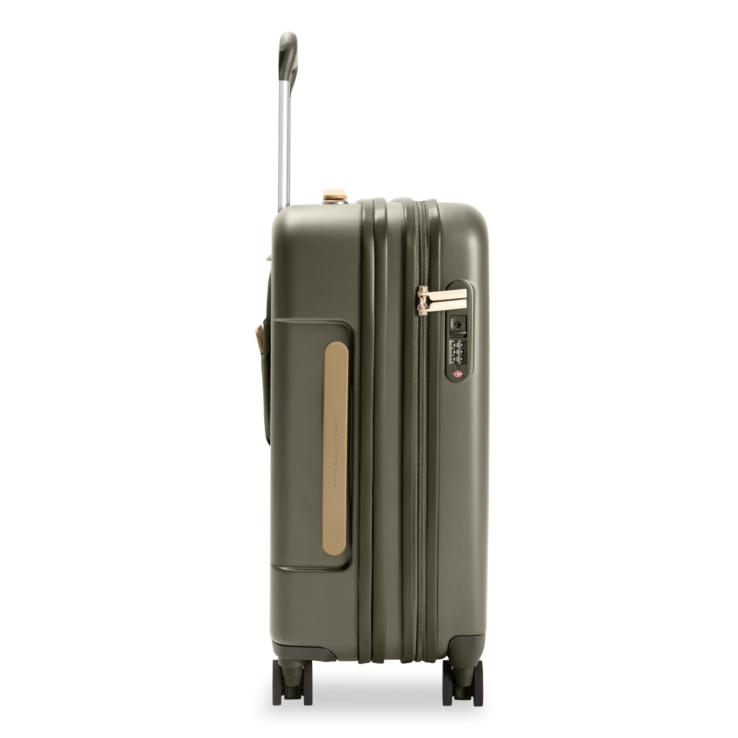Essential Carry-On Expandable Spinner in Olive, Side View