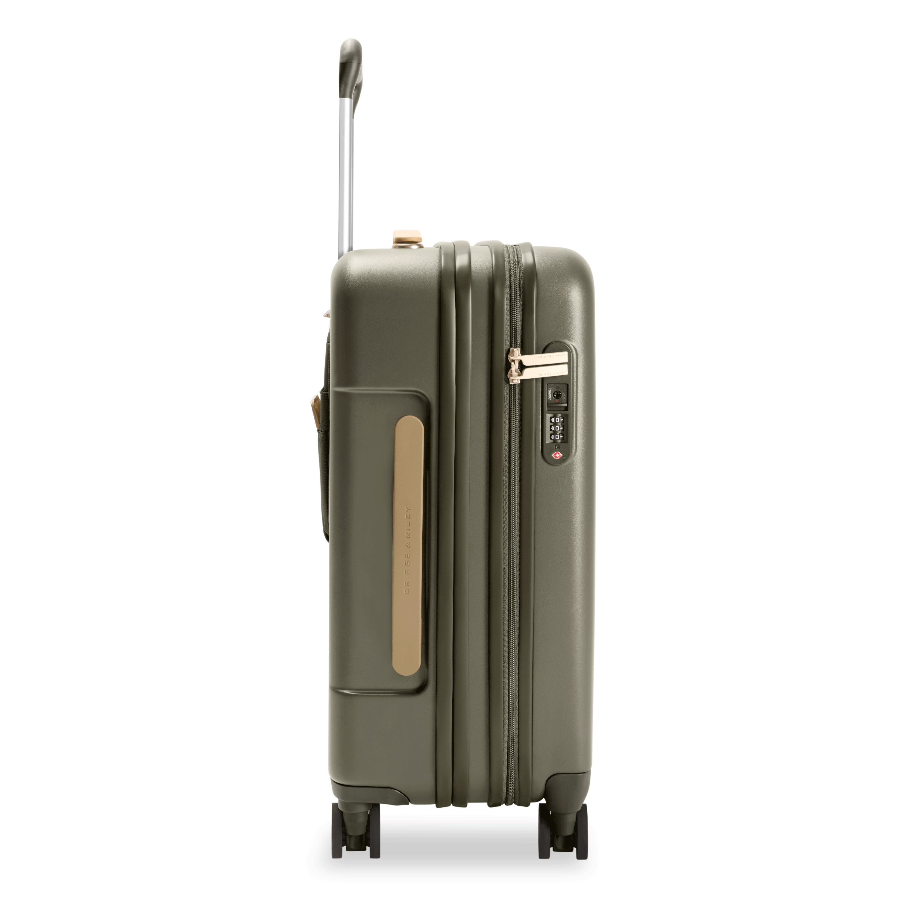 Essential Carry-On Expandable Spinner in Olive, Open/Close View