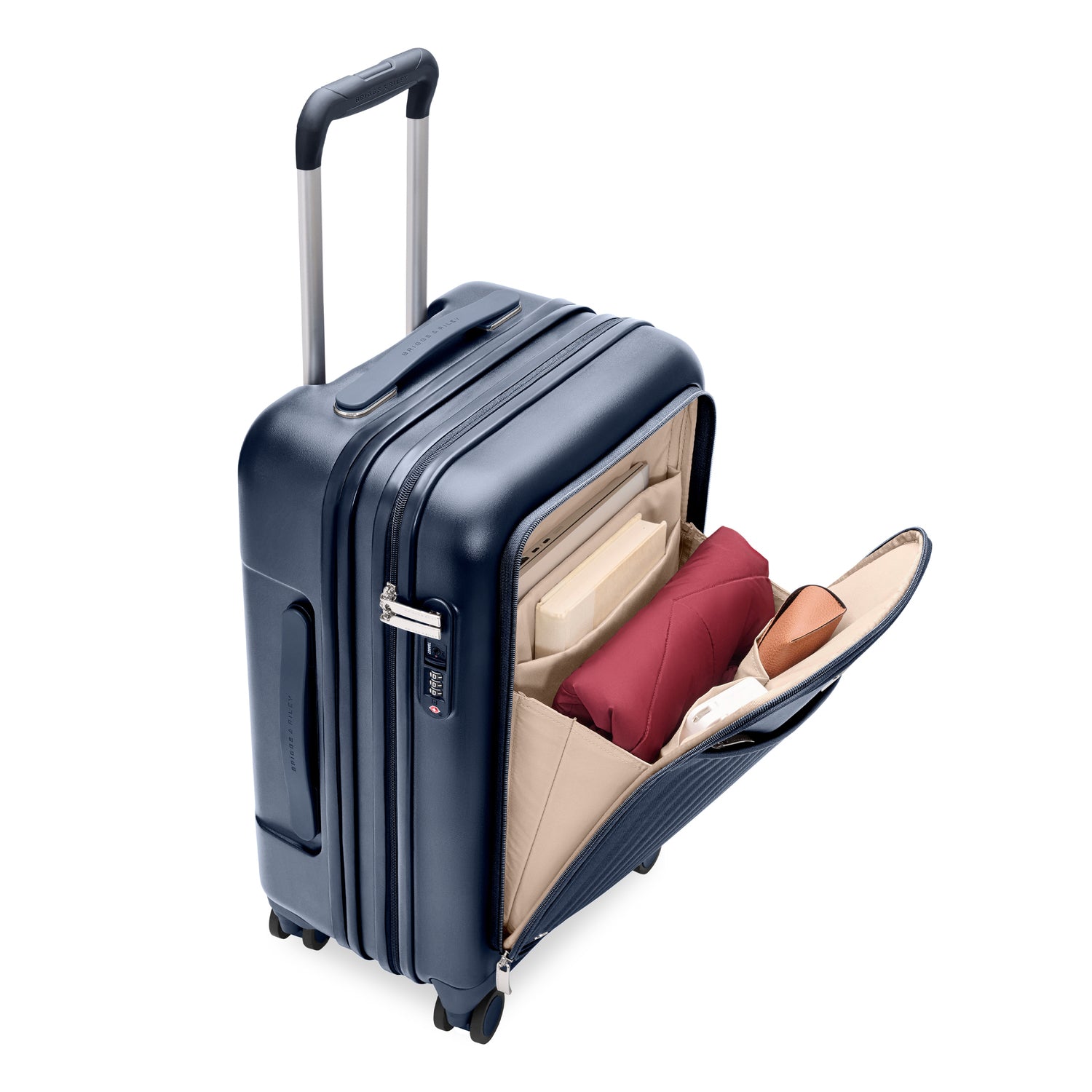 Essential Front Pocket Carry-On Expandable Spinner in Navy, Front View