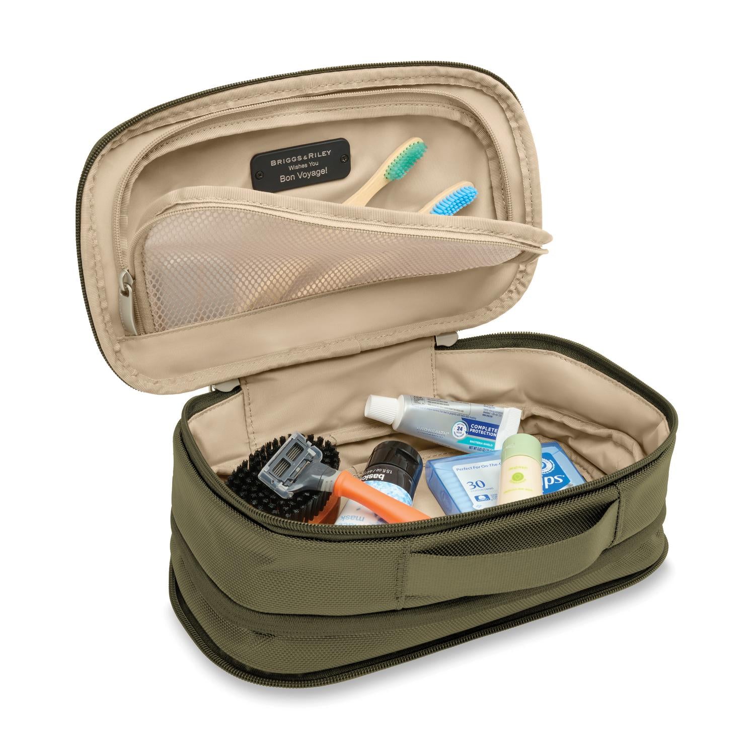 Briggs and Riley Expandable Essentials Kit Olive Open