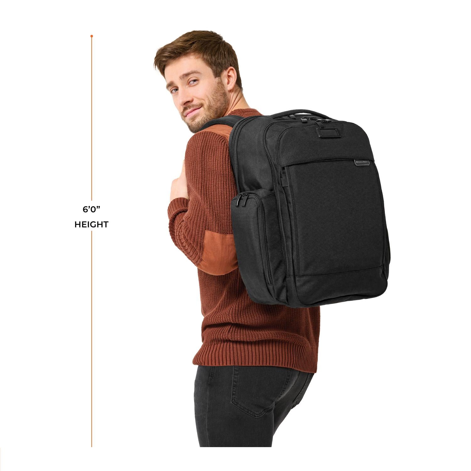 Briggs and Riley Traveler Backpack, Model height 6&