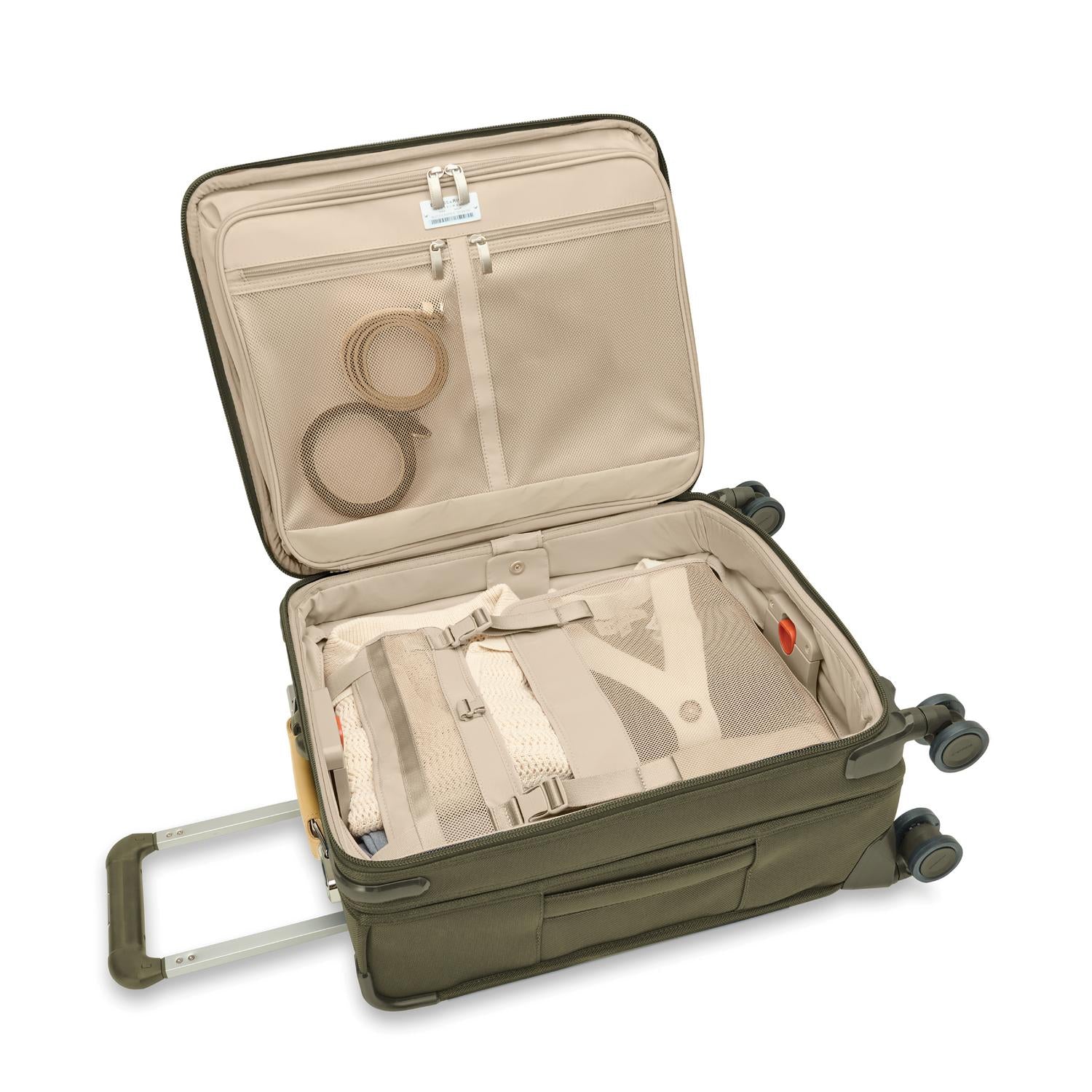 Briggs and Riley Global Carry-On Spinner Olive Open Packed