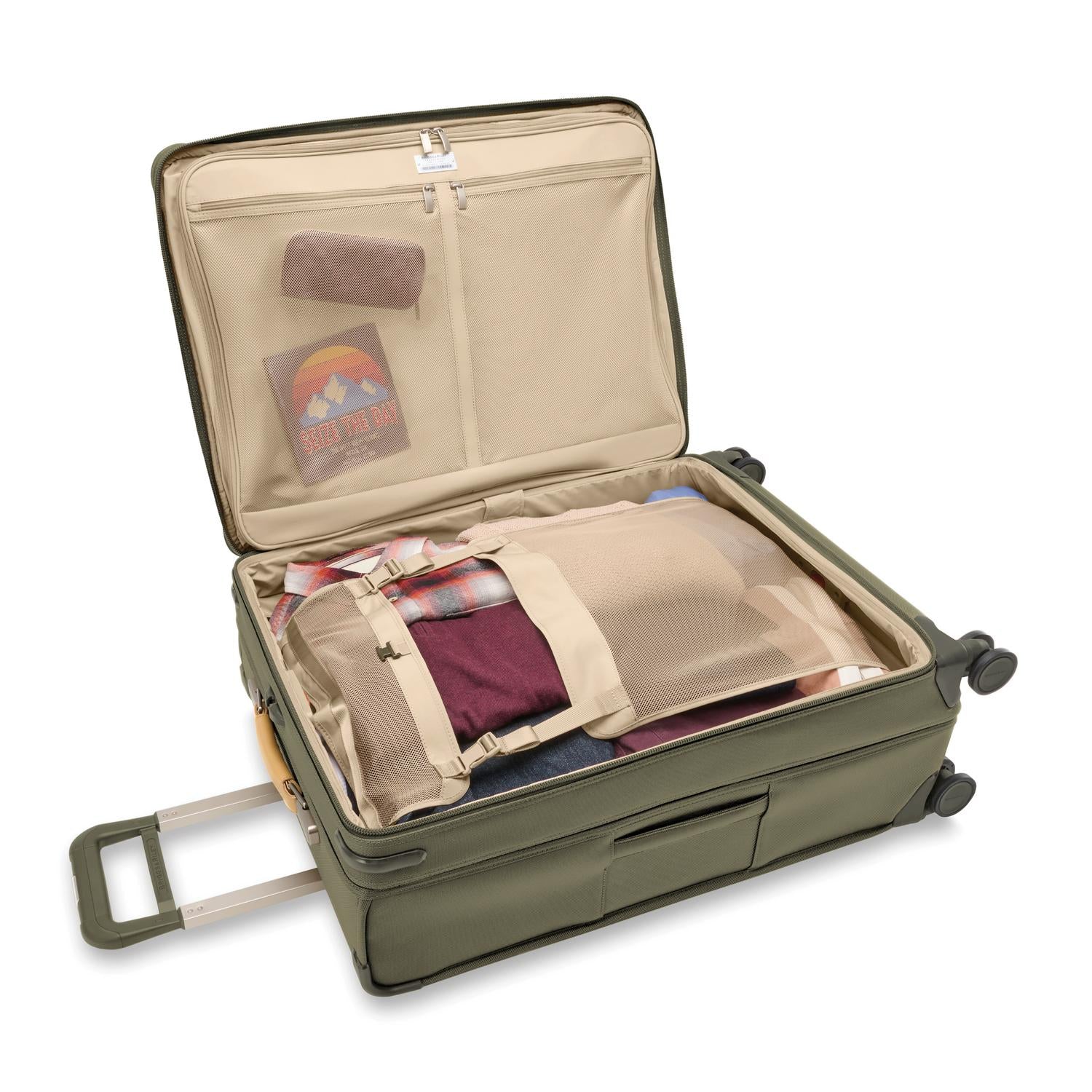 Briggs and Riley Large Expandable Spinner Olive Open Packed