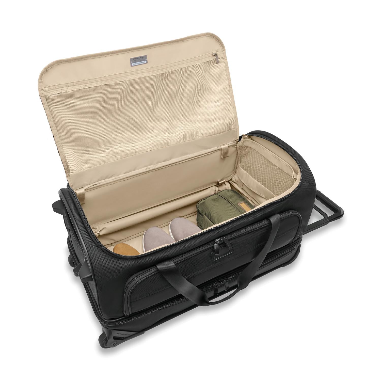 Briggs and Riley Medium Two-Wheel Duffle Black Open Bottom Section Packed